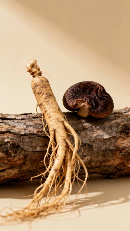 人参与蘑菇静物图片