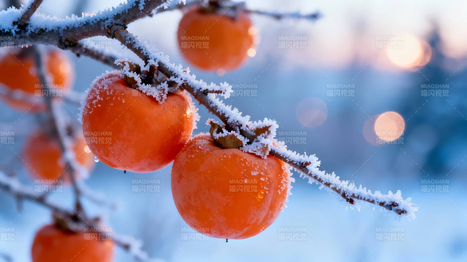 霜枝挂柿 冬日暖色图片