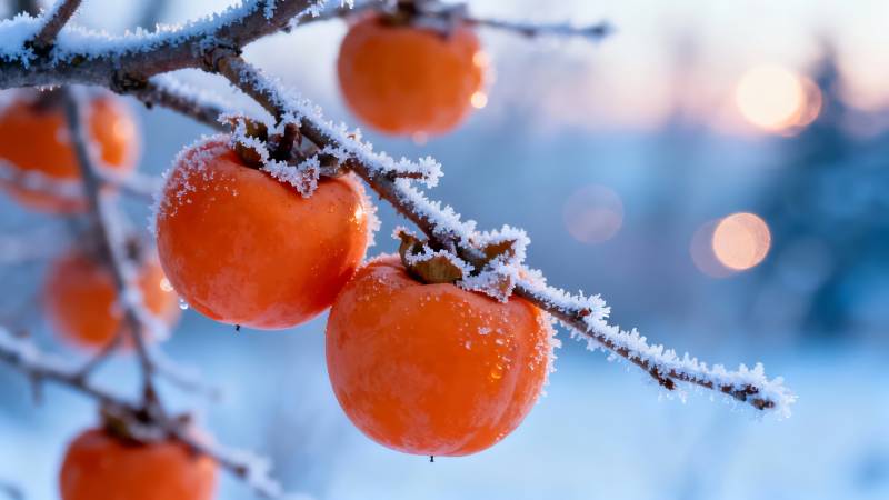 霜枝挂柿 冬日暖色图片
