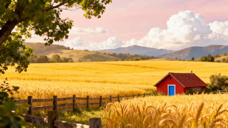 金田红屋田园风光图片