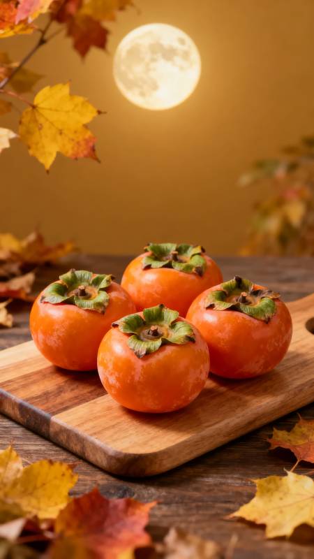 秋月柿子静谧夜图片