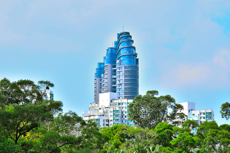 高楼林立绿树环绕图片