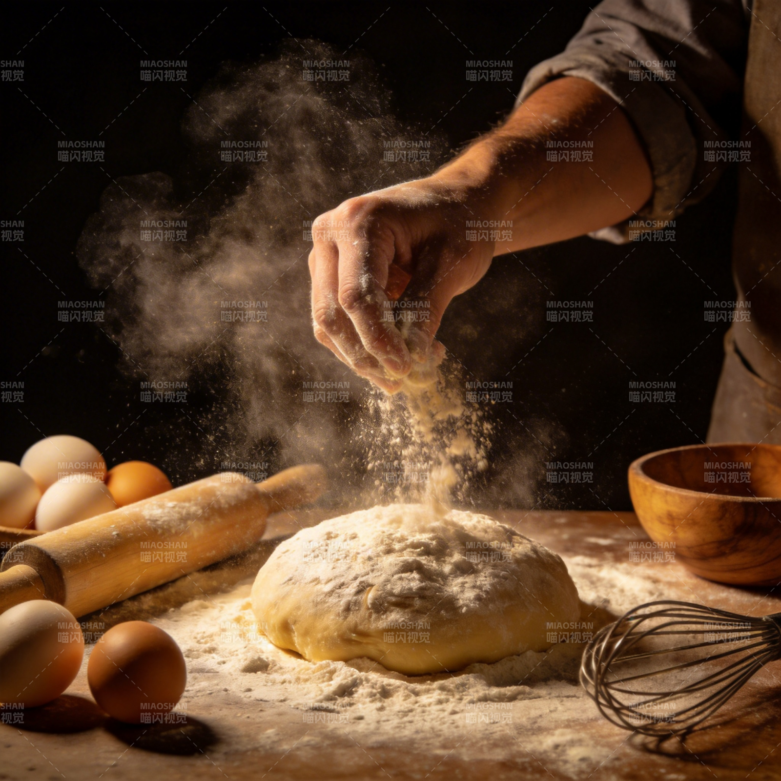 揉面撒粉瞬间图片