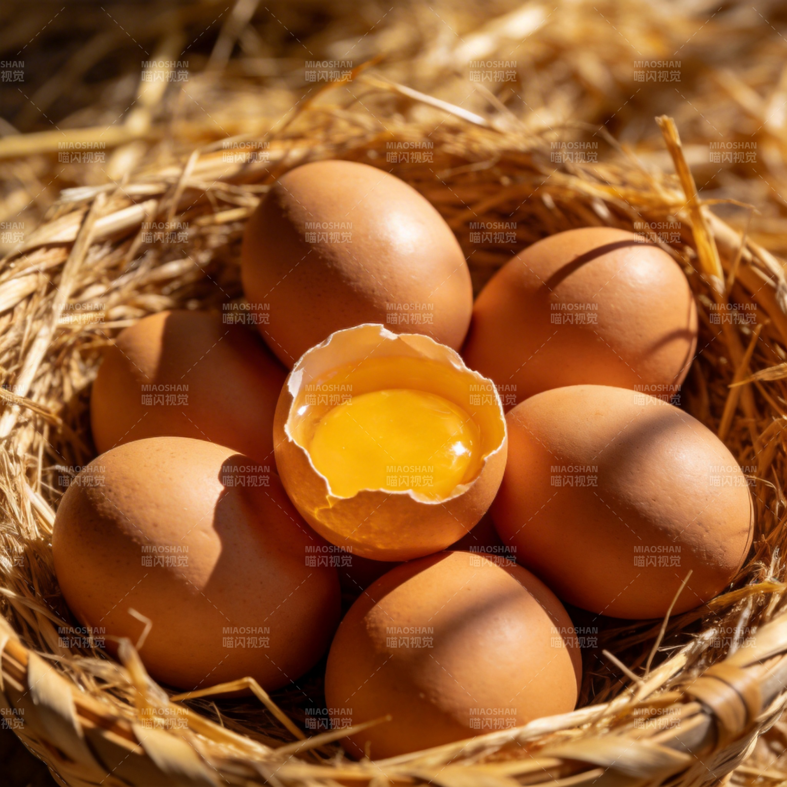 蛋巢中的金黄蛋液图片