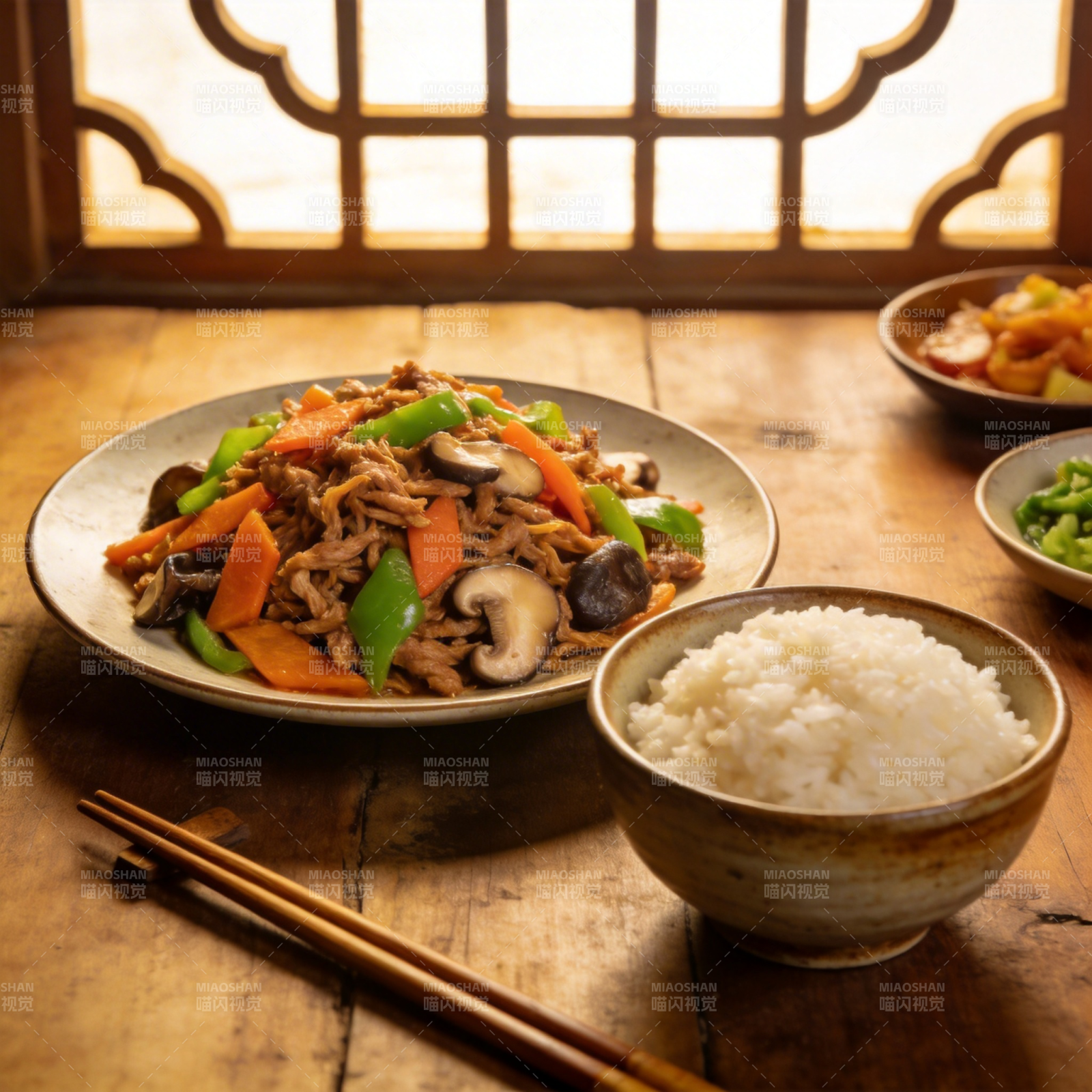 中式炒菜配米饭图片