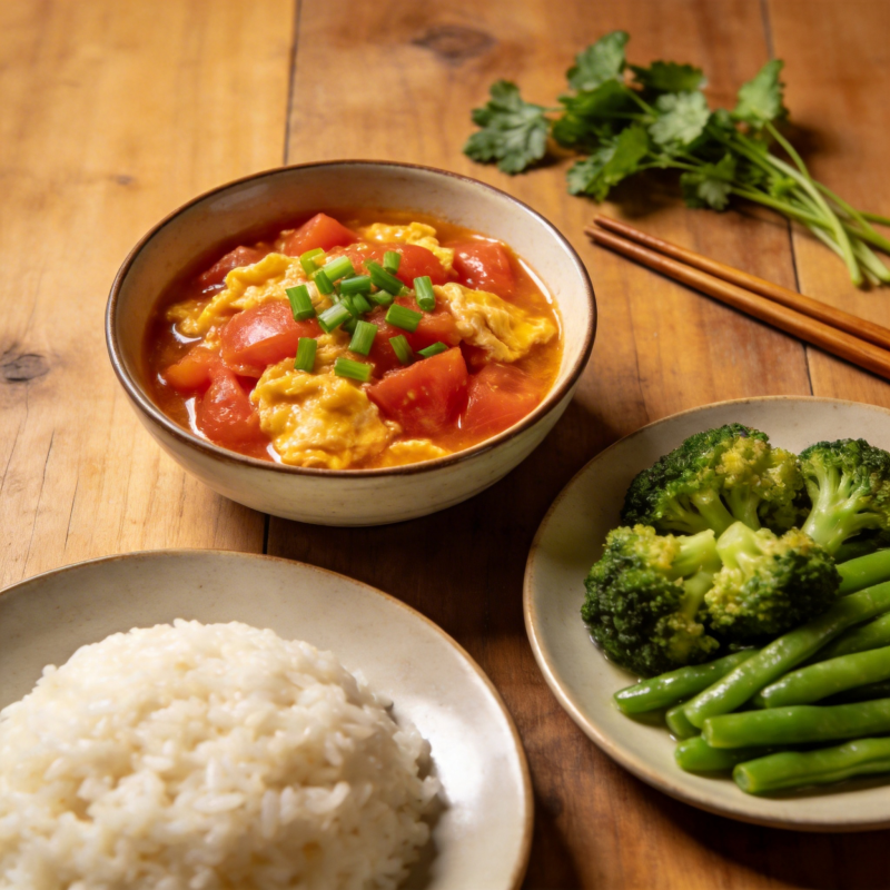 番茄蛋羹配饭菜图片