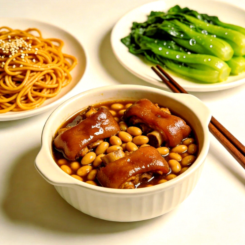 猪蹄炖黄豆配面菜图片