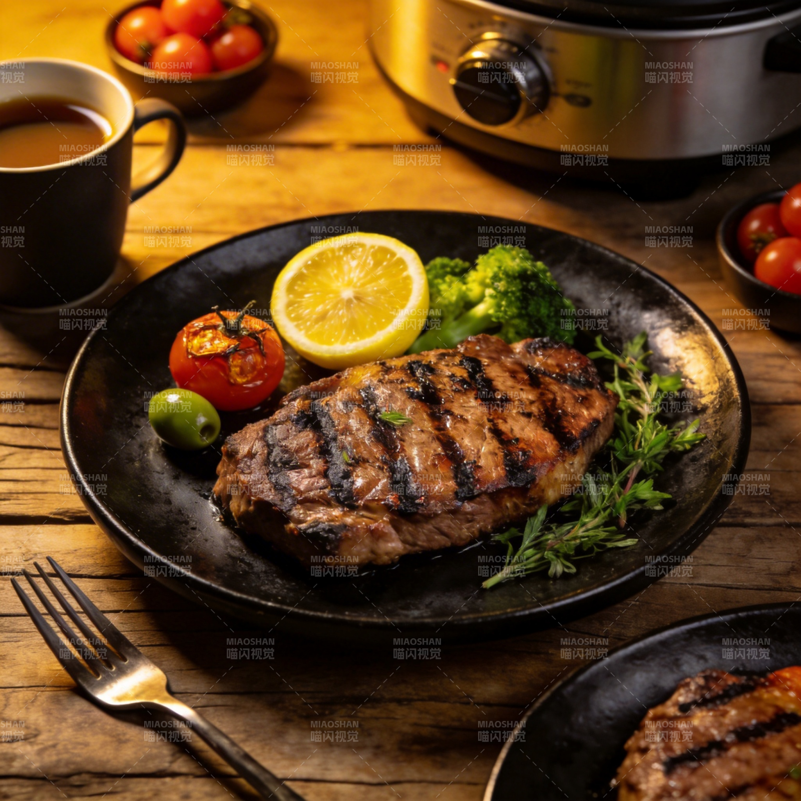 香煎牛排配柠檬图片