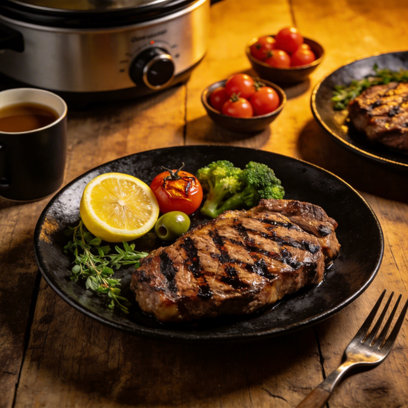 烤牛排配蔬菜图片