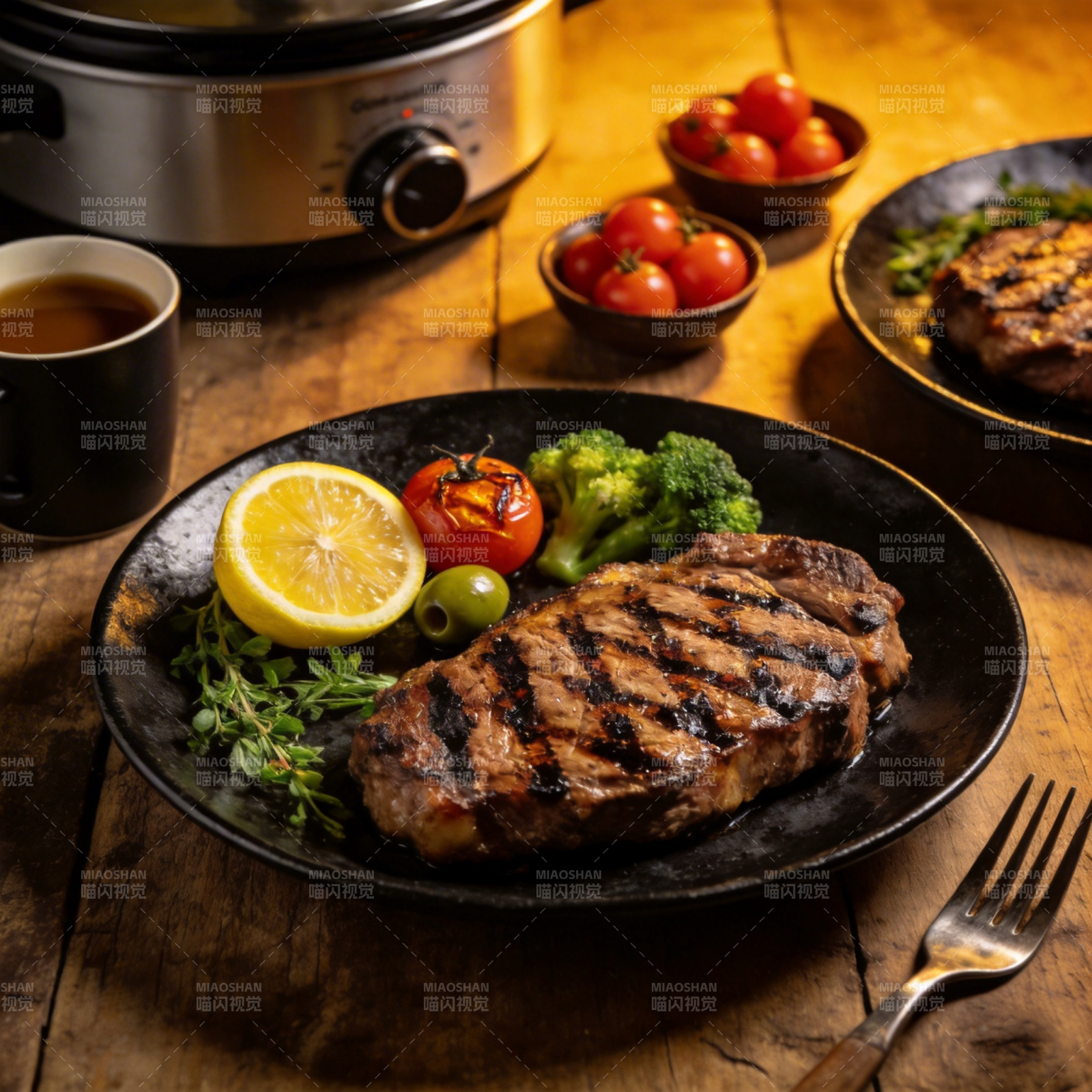 烤牛排配蔬菜图片