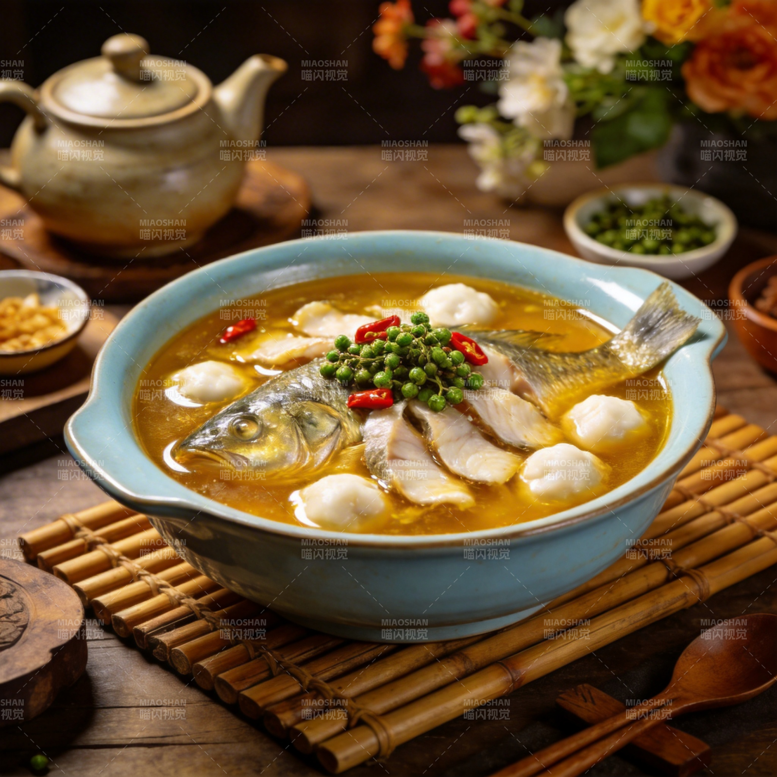 鲜鱼汤配青豆图片