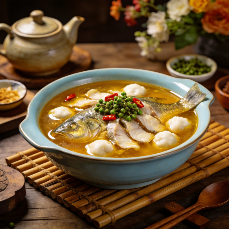 鲜鱼汤配青豆图片