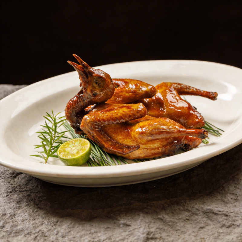 烤乳鸽配香草柠檬图片