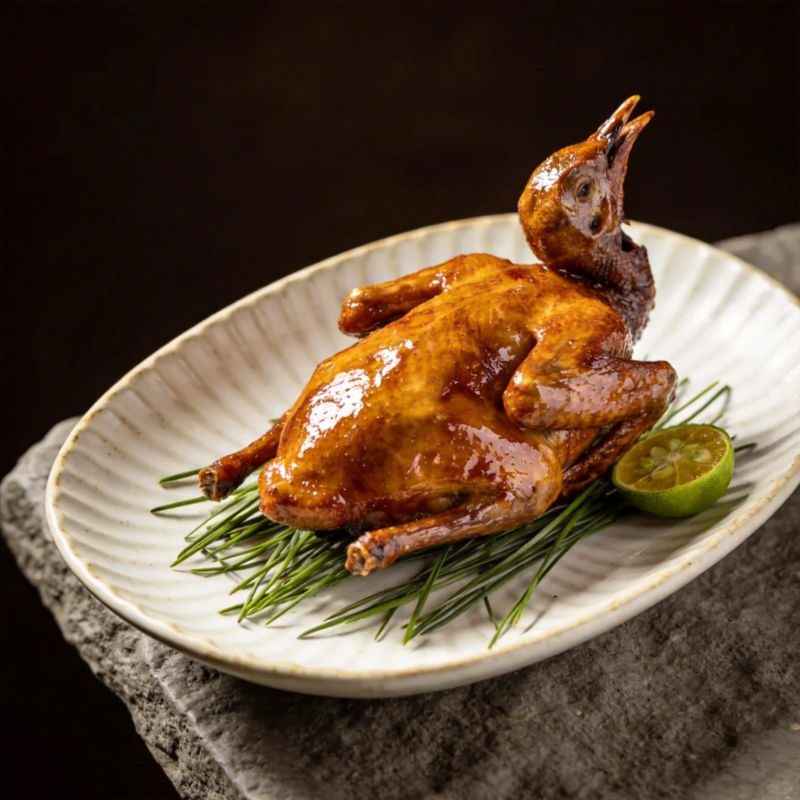 烤乳鸽配青柠图片