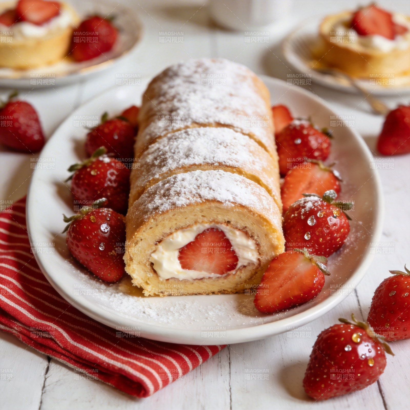 草莓奶油蛋糕卷图片