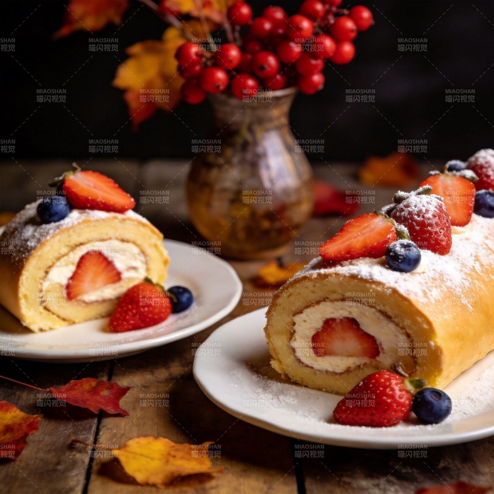 秋日草莓蛋糕卷图片