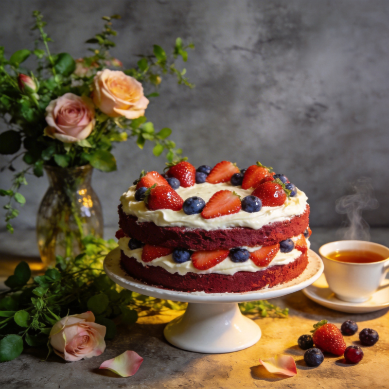 红丝绒水果蛋糕图片