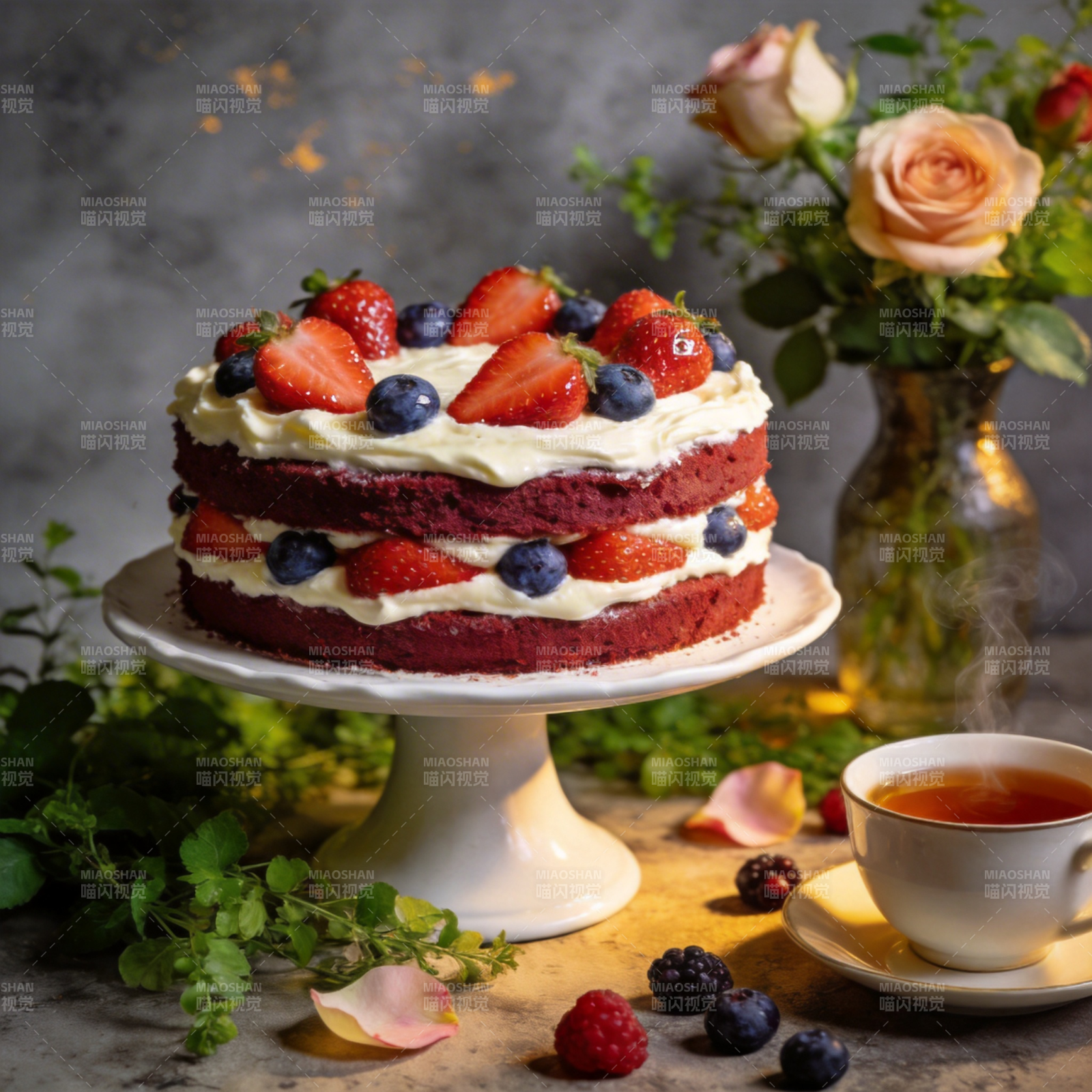 草莓蓝莓蛋糕图片