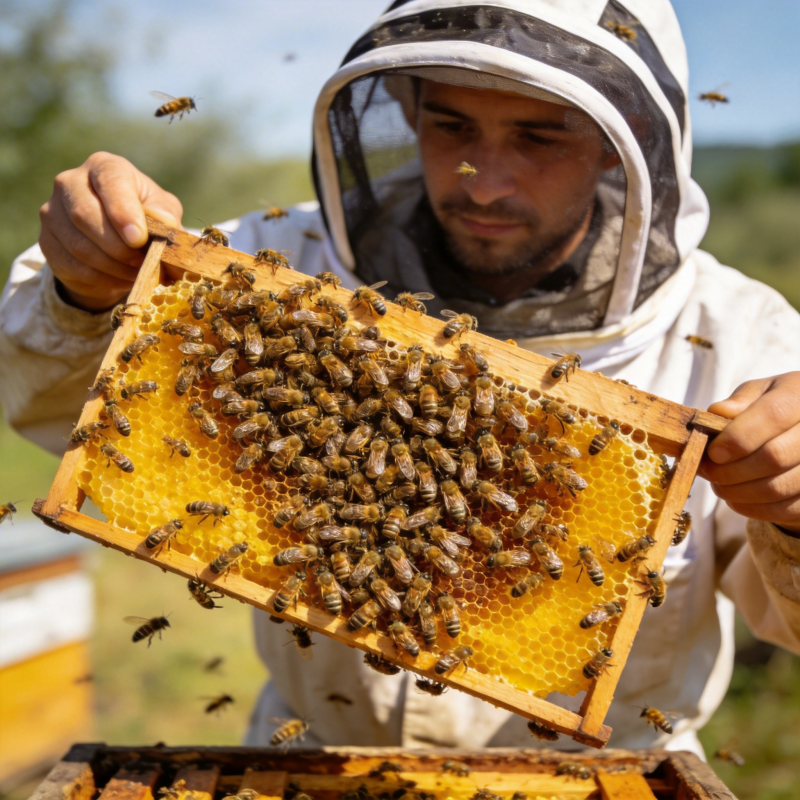 蜂农检查蜂巢图片