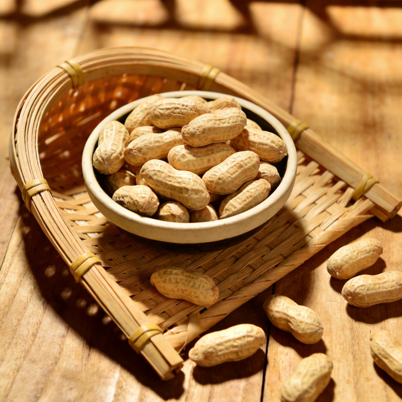 花生静置竹篮中图片