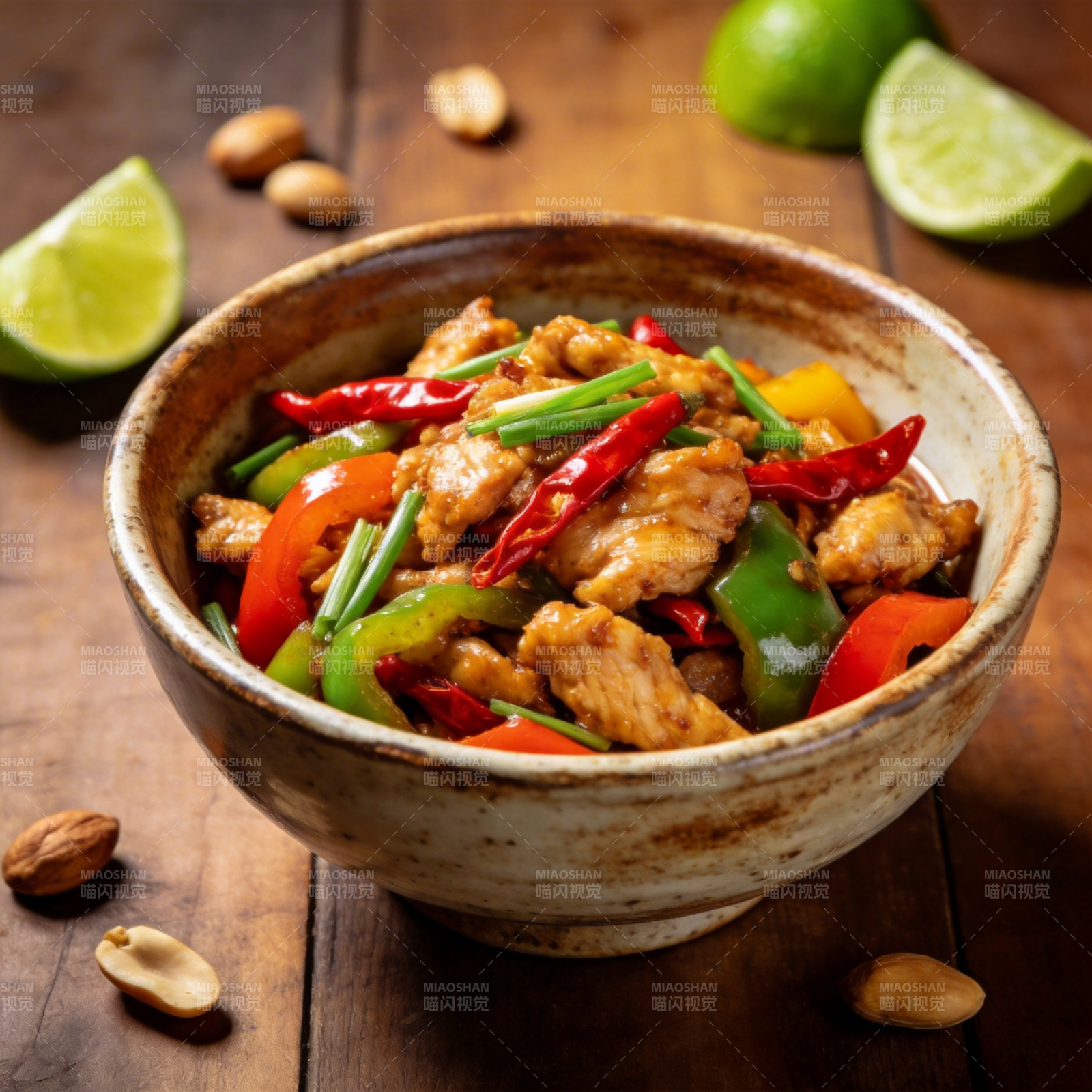 辣炒鸡丁配青红椒图片