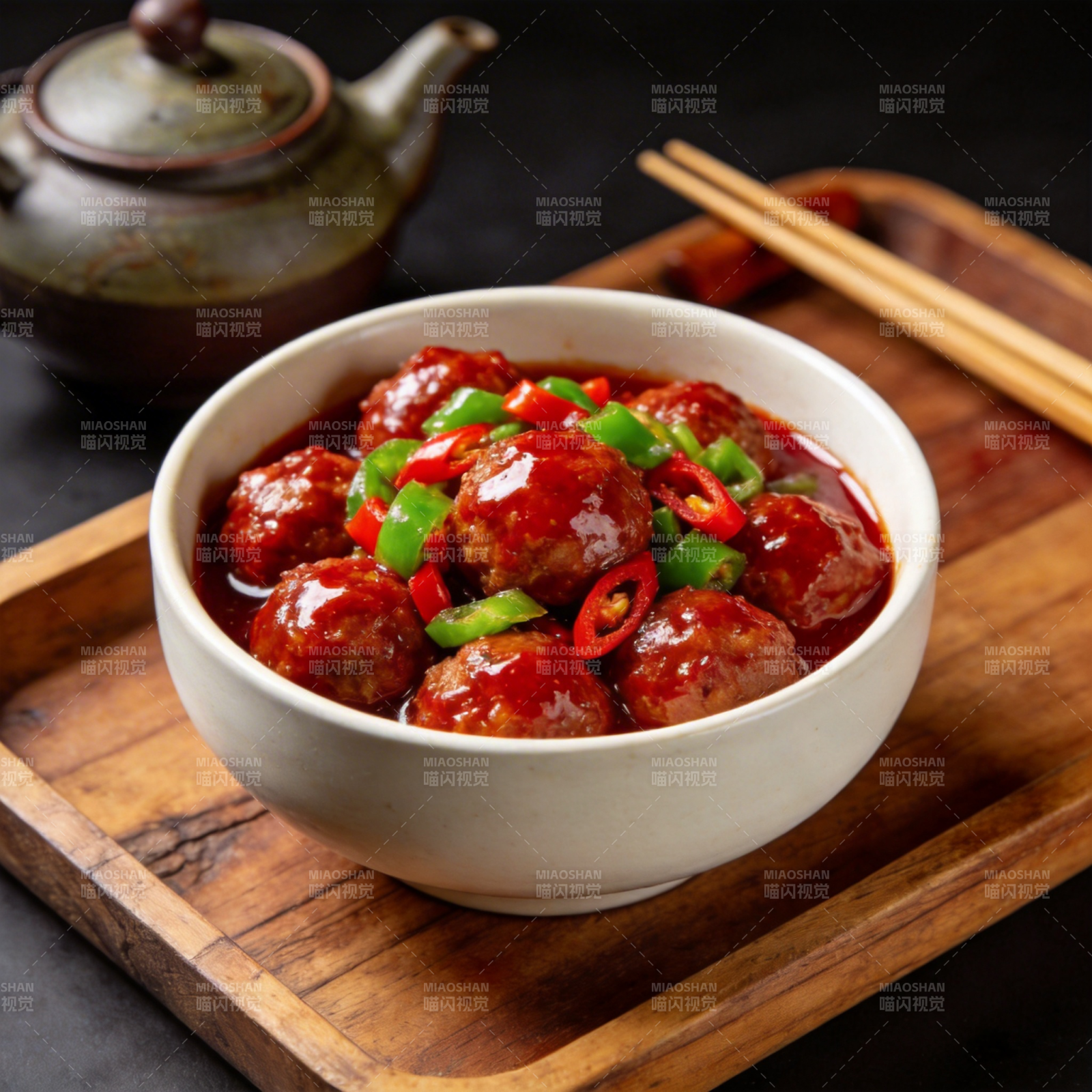 红烧肉丸配青椒图片