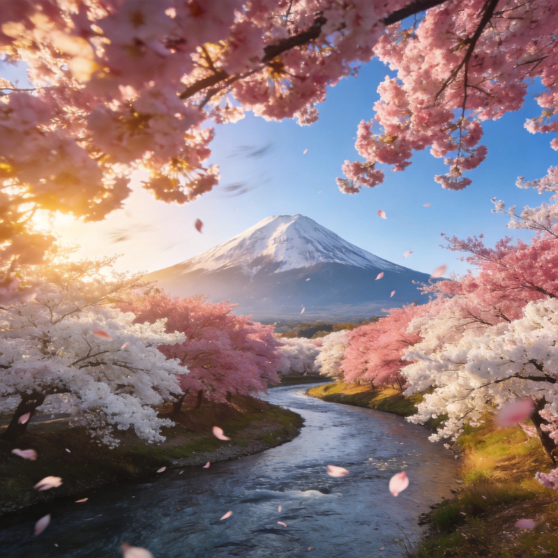 樱花映富士图片