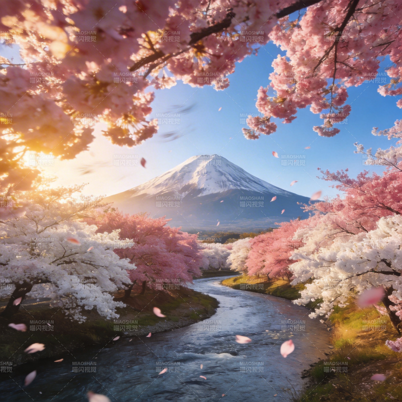 樱花映富士图片