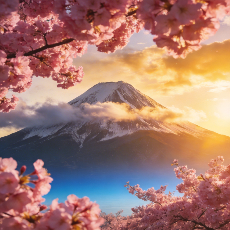 富士樱雪映朝晖图片