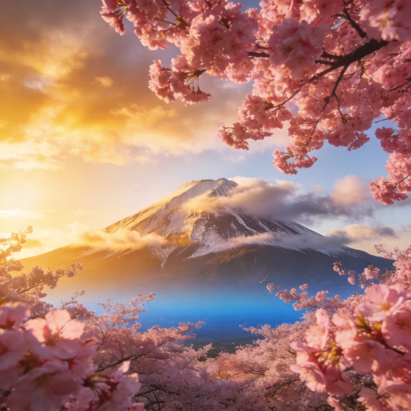 富士樱雪映朝晖图片