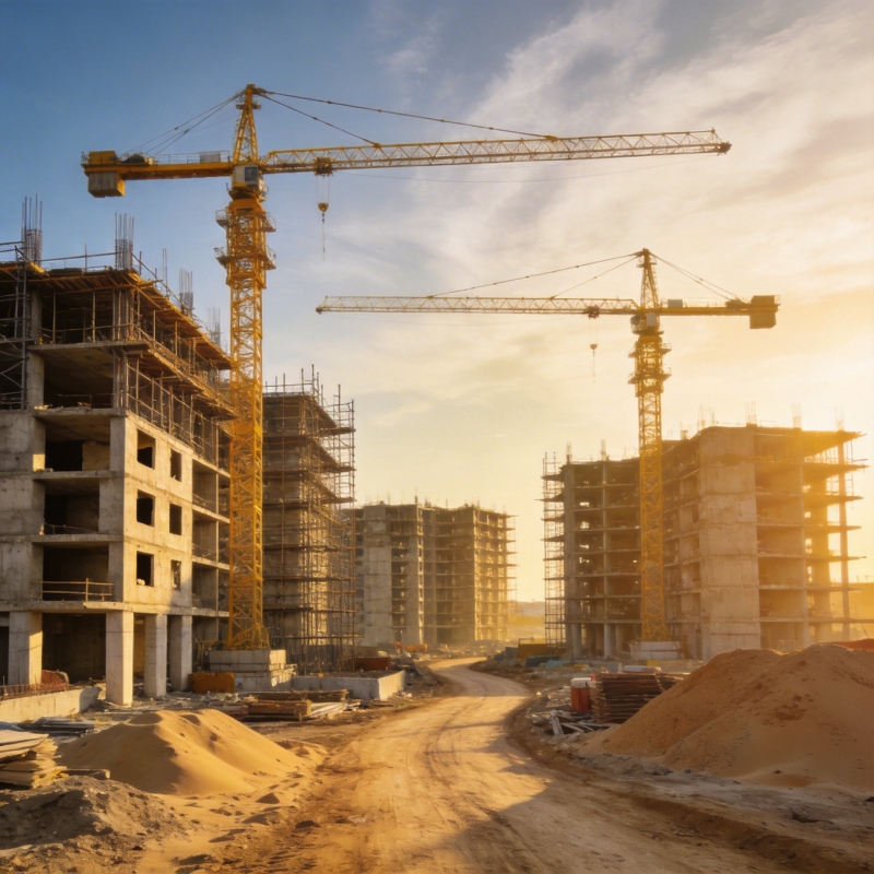 建筑工地日落景象图片