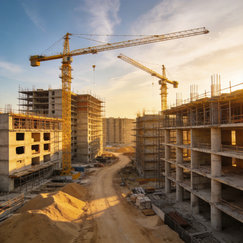 建筑工地日落景象图片