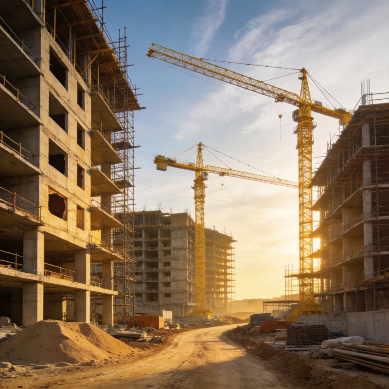 建筑工地日落景象图片