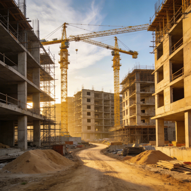 建筑工地日落景象图片