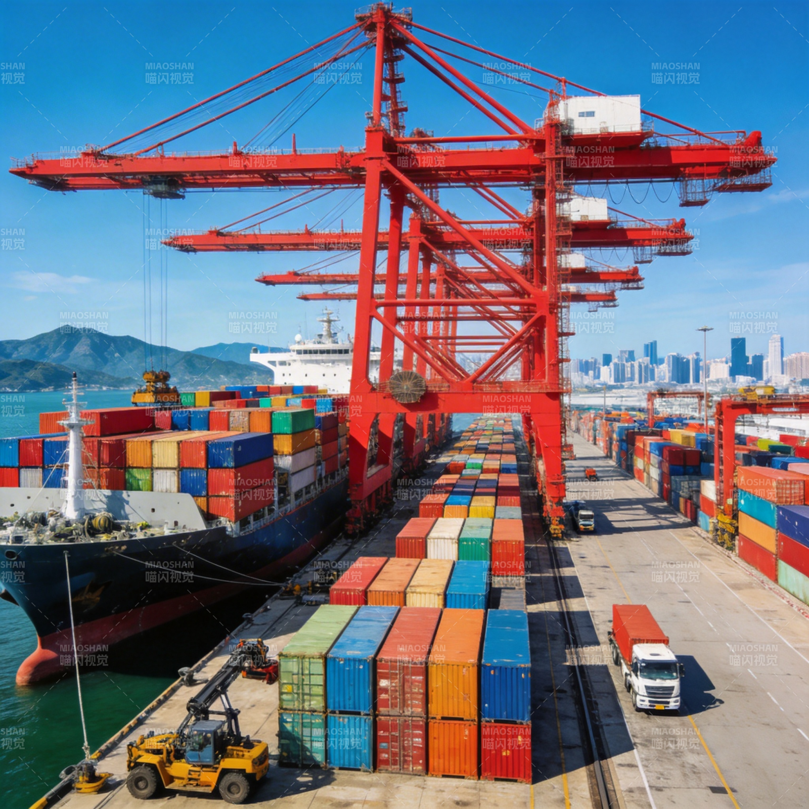 繁忙港口装卸集装箱图片