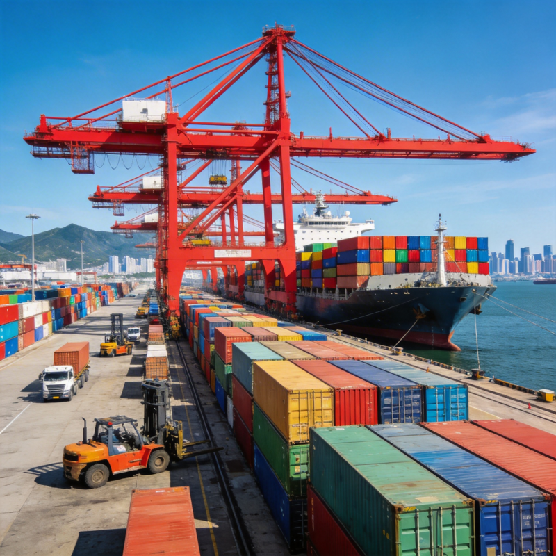 繁忙的集装箱码头图片