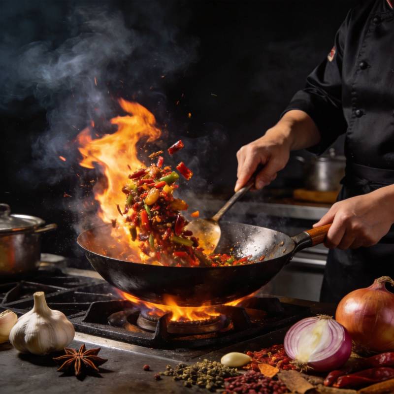 火焰炒菜 香气四溢图片