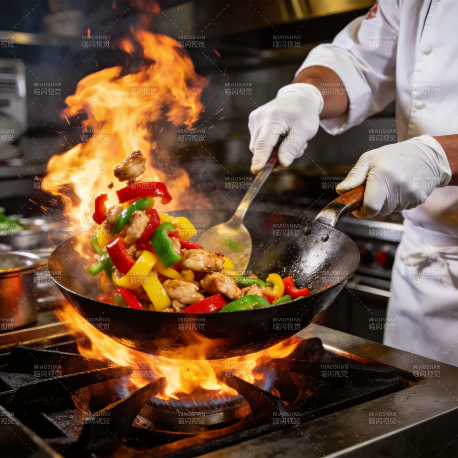 火焰炒菜 厨艺精彩图片