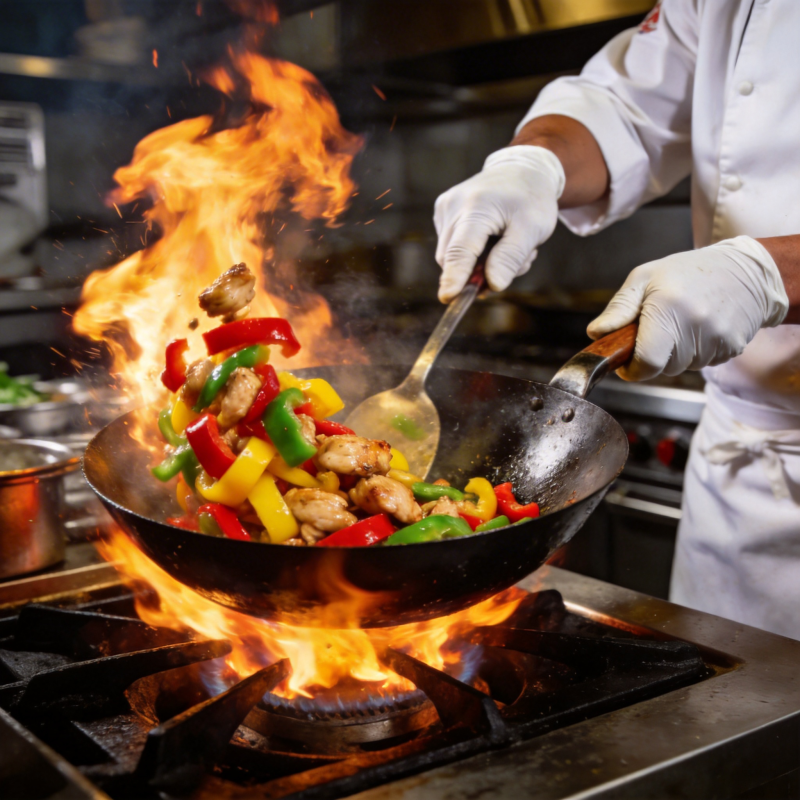 火焰炒菜 厨艺精彩图片