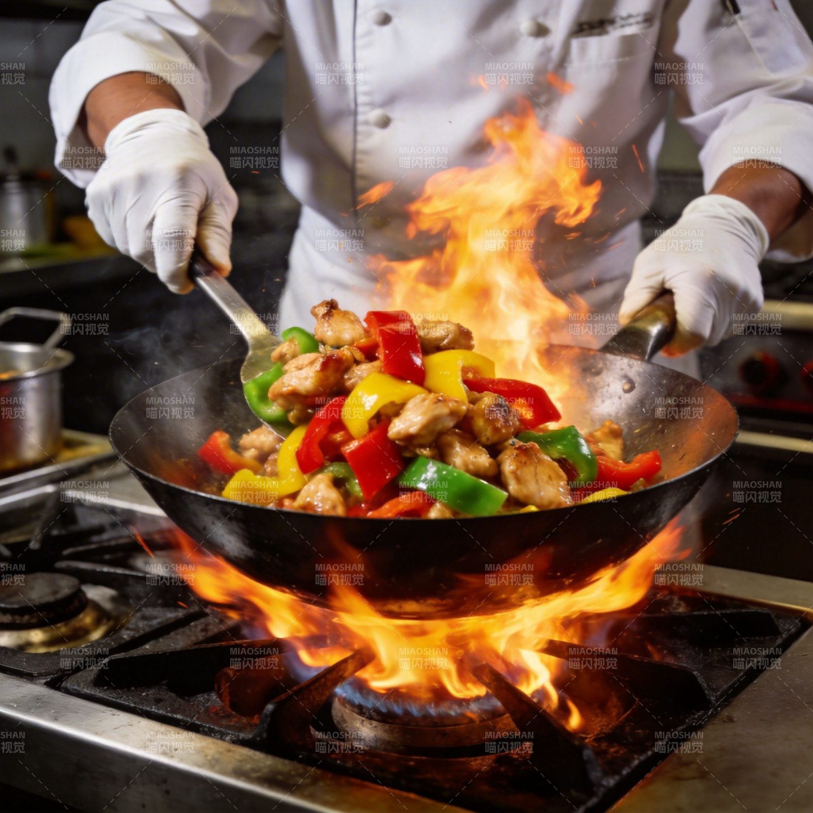 火焰炒菜 美味瞬间图片