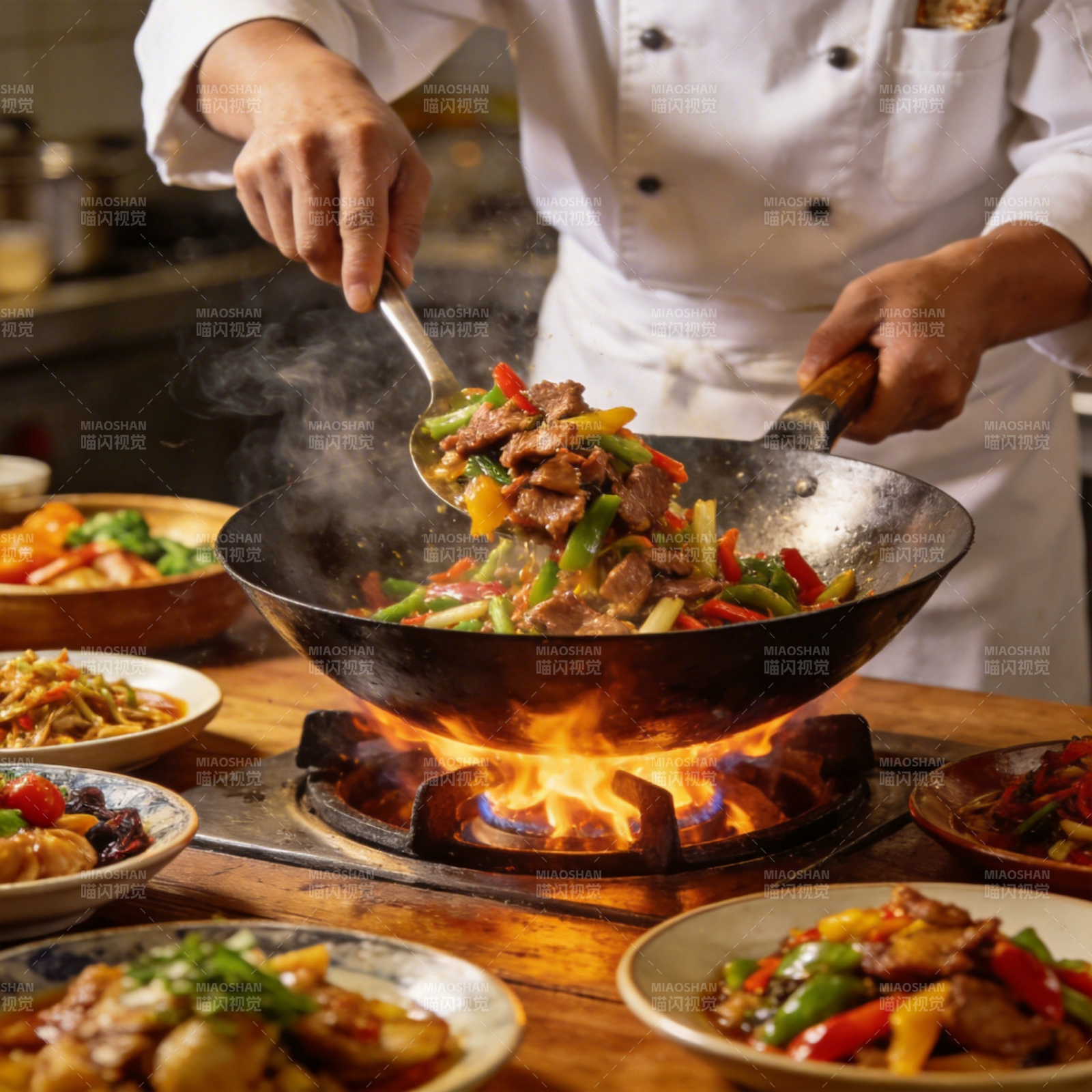 火焰炒菜 香气四溢图片