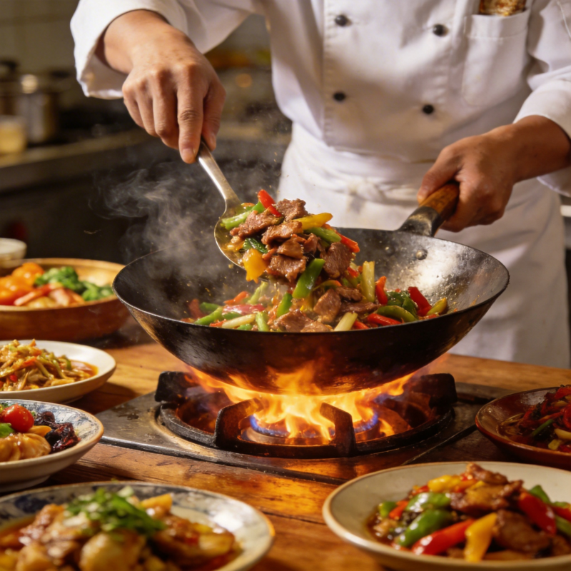 火焰炒菜 香气四溢图片