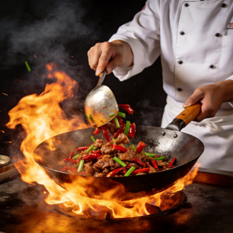 火焰炒菜 厨艺精湛图片