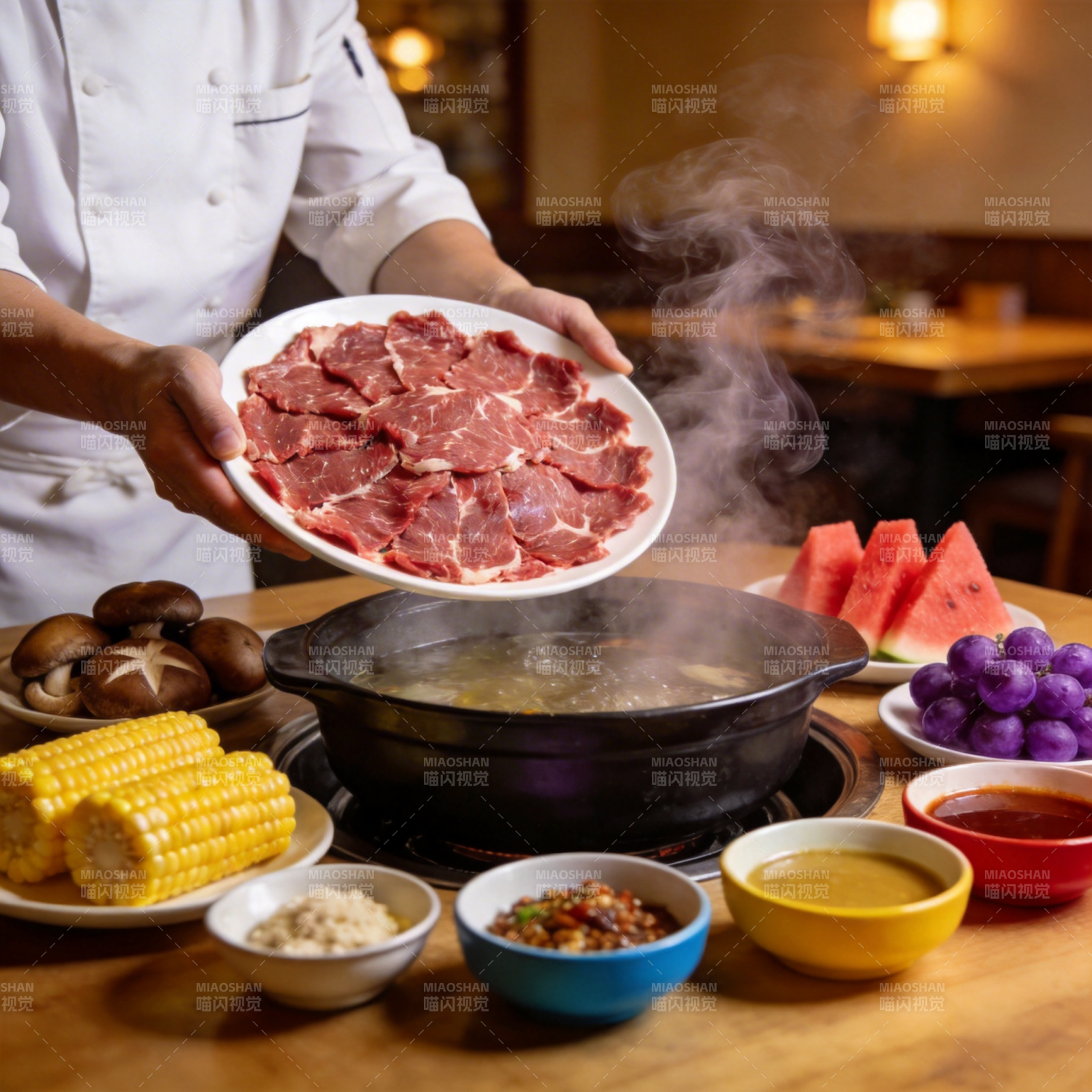 火锅盛宴 鲜肉入锅图片