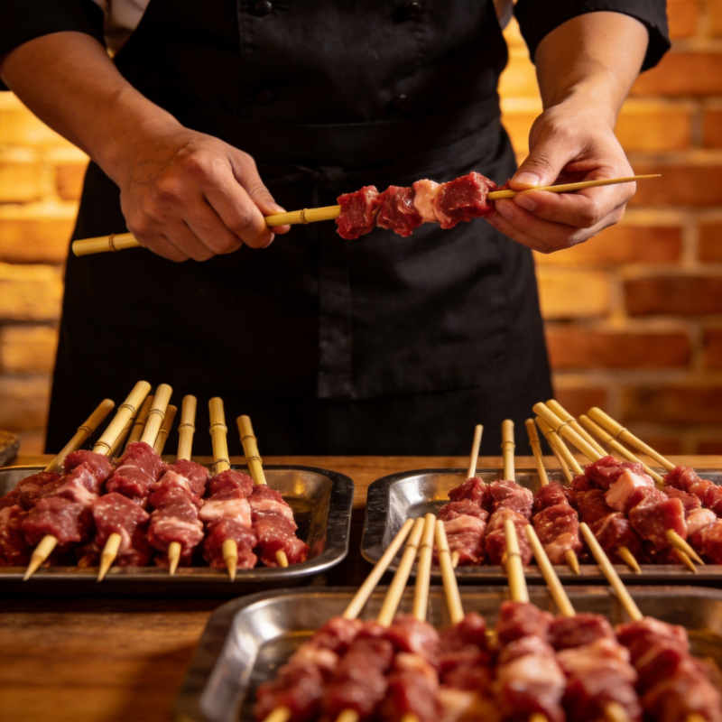 烤肉串制作中图片