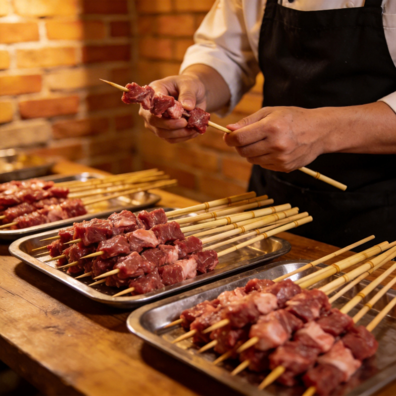 串肉准备中图片