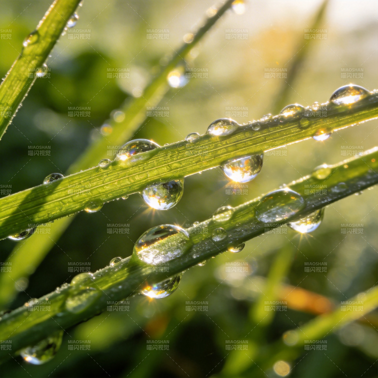 晨露晶莹草叶间图片