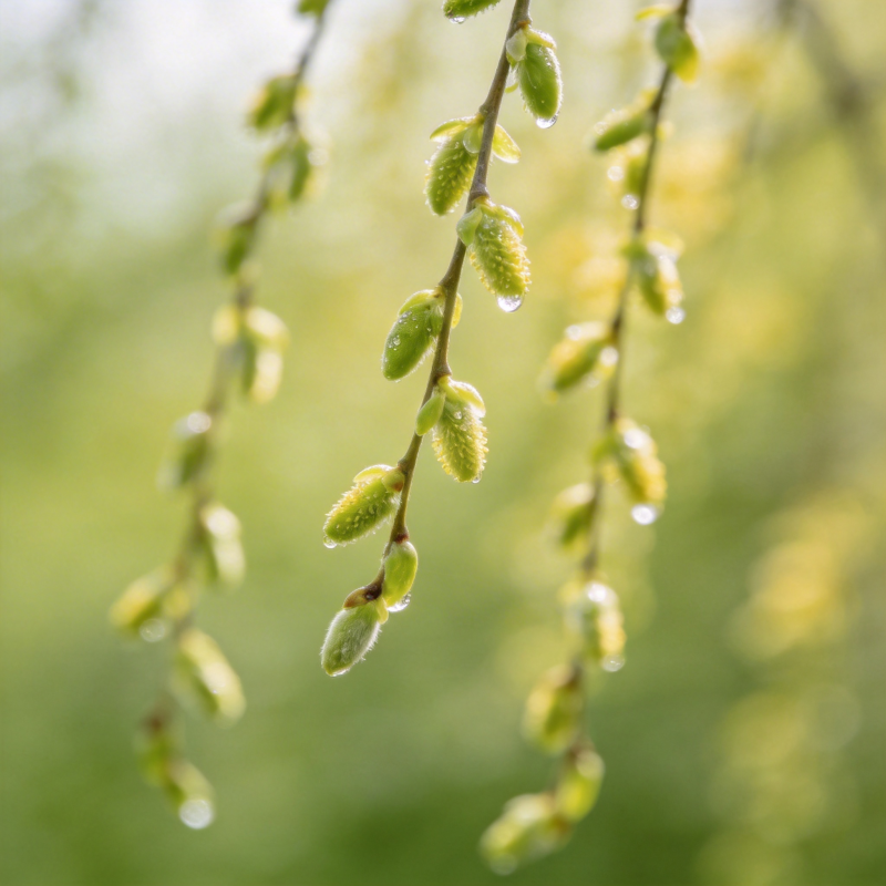 柳枝滴露春意浓图片