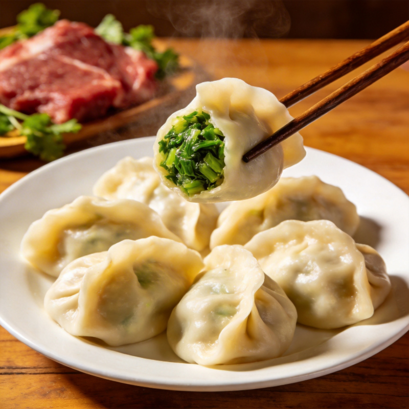 热气腾腾的韭菜饺子图片