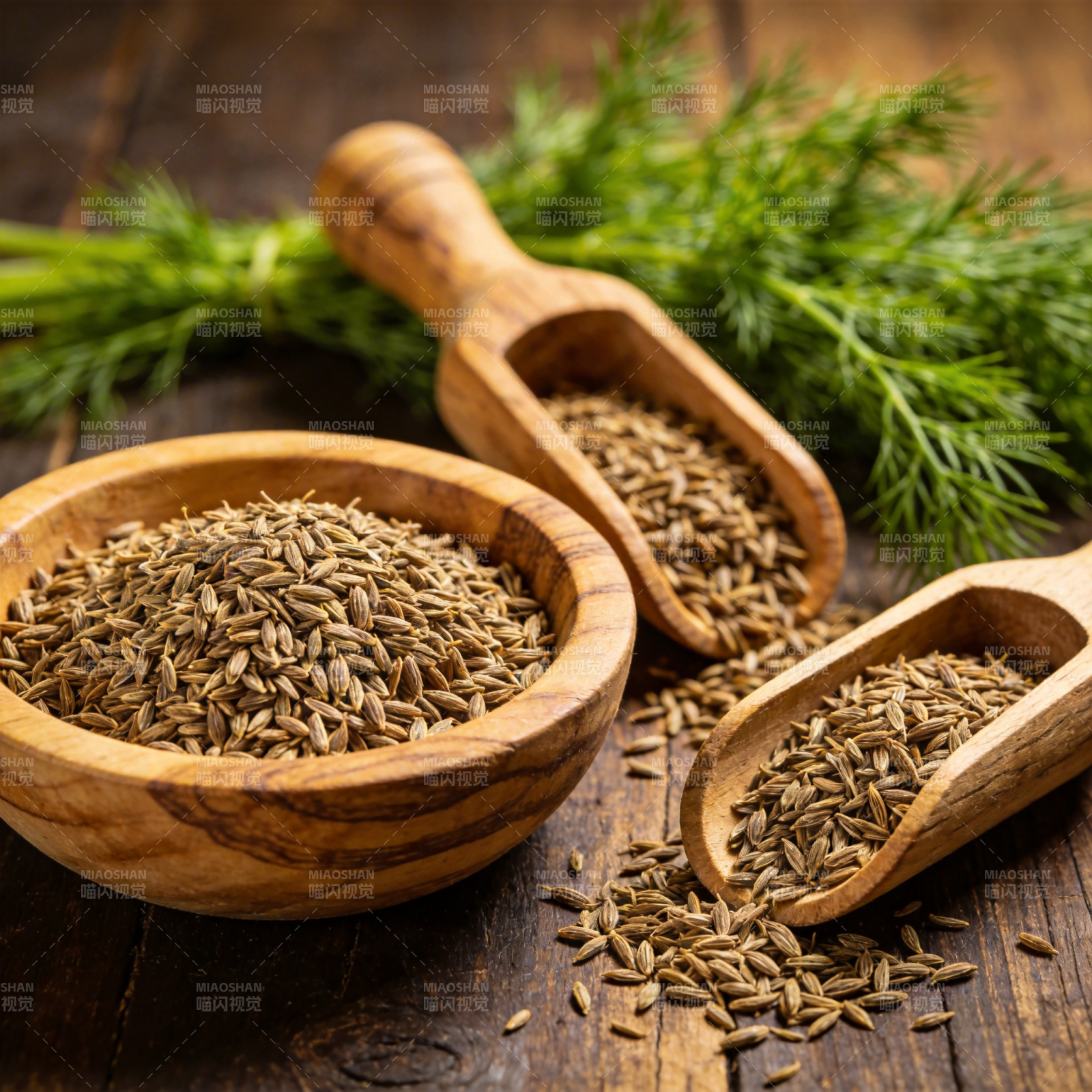 香菜籽与木勺图片